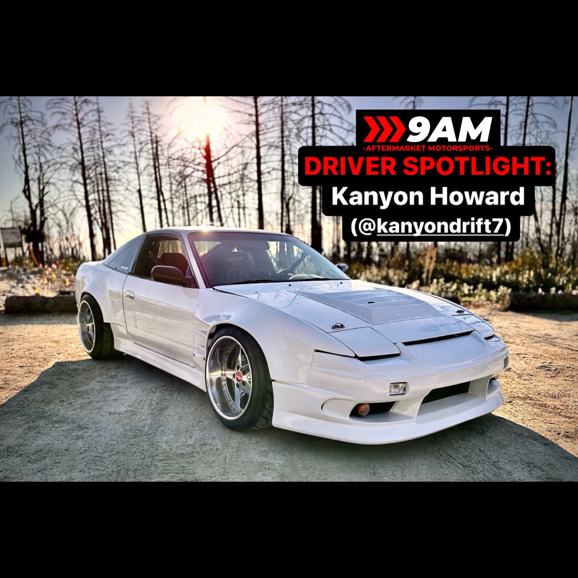 white S13 180sx Nissan type X with chrome Work Equip wheels in front of sunset