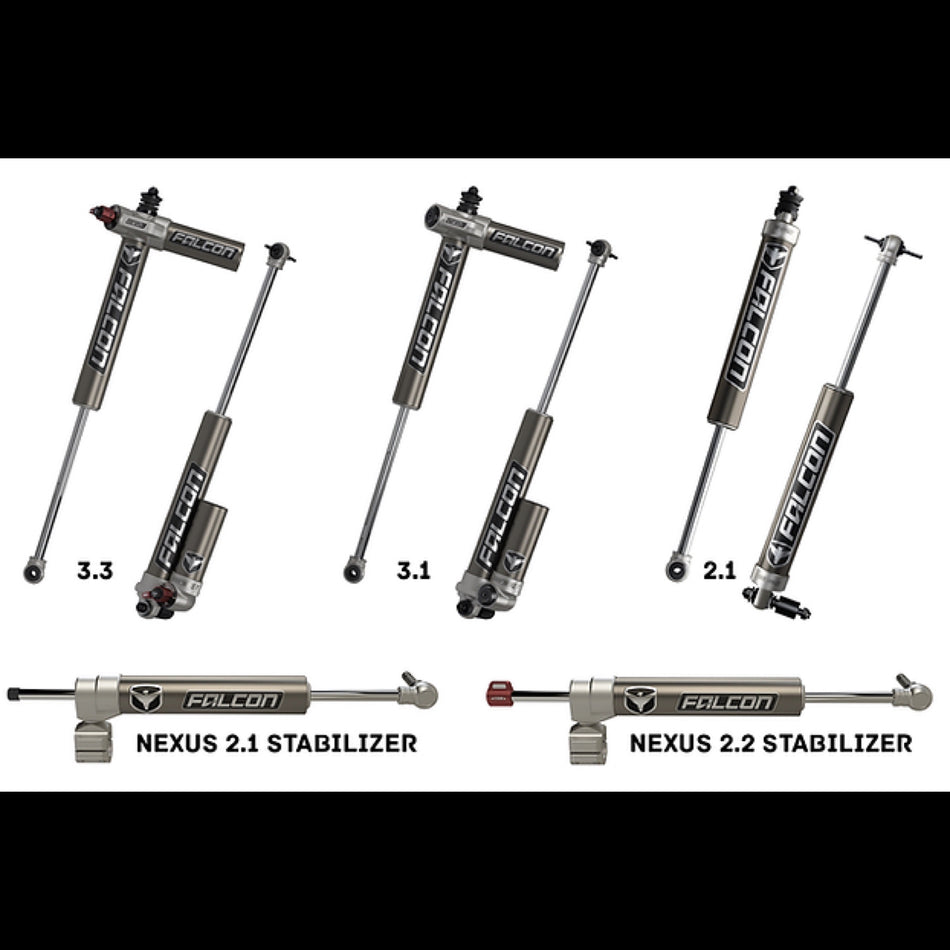 Falcon shocks and stabilizers in grey with red adjustment