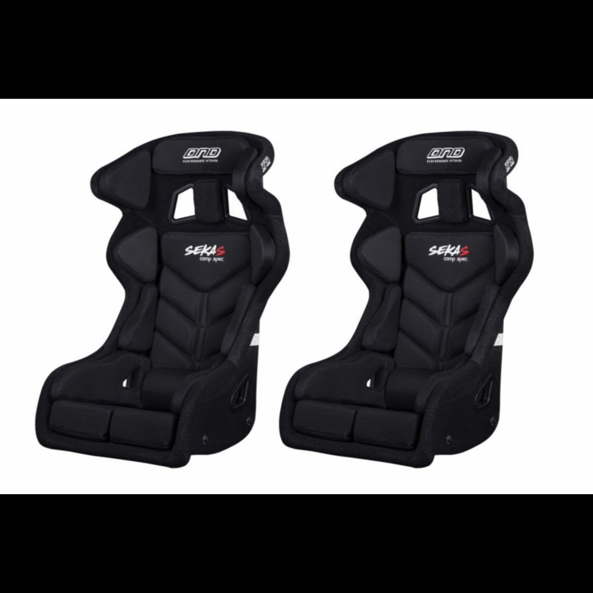 A pair of black and red fixed back racing seats with a white background at 9aftermarket 9am