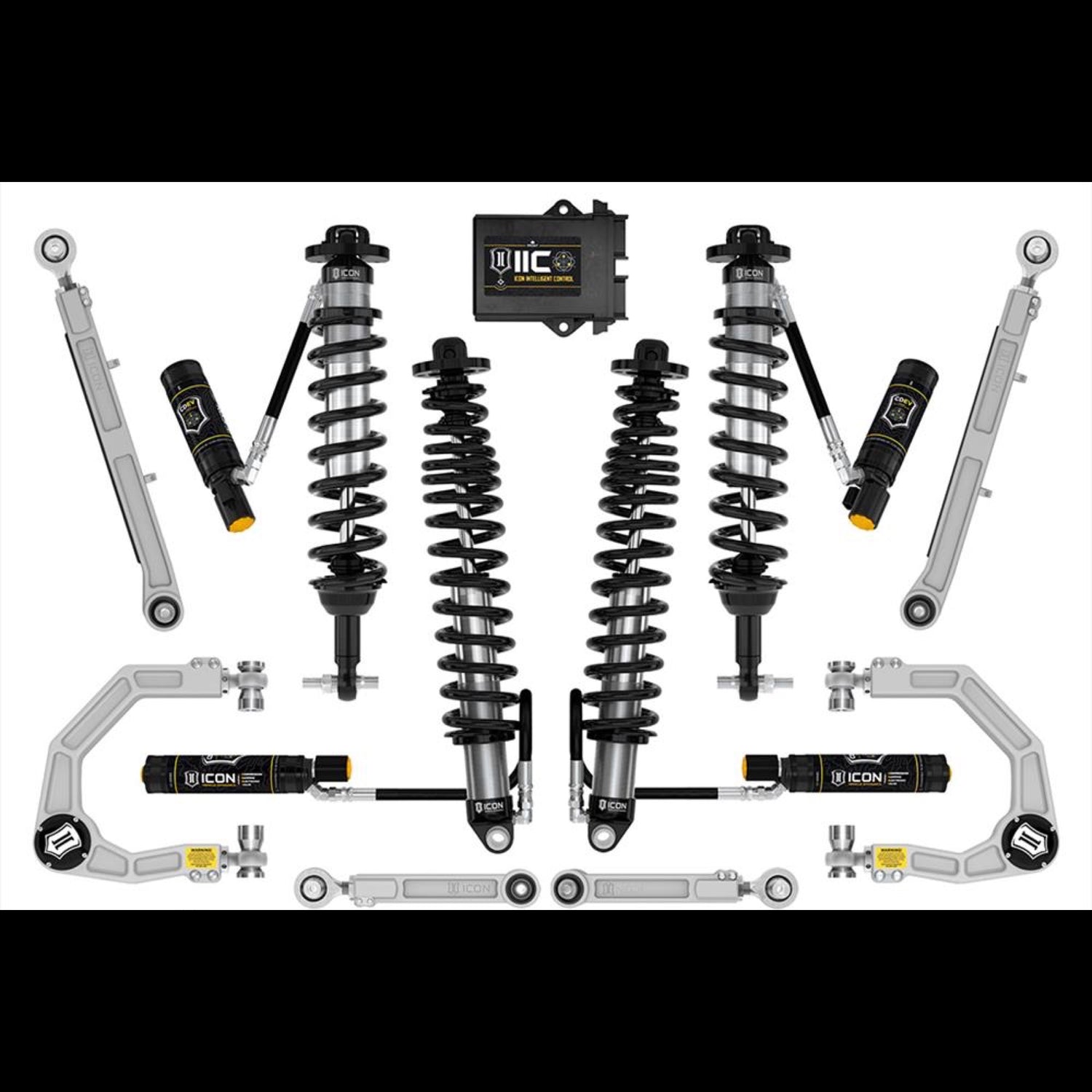 Icon Vehicle Dynamics billet suspension system with coil over shocks and external reservoir