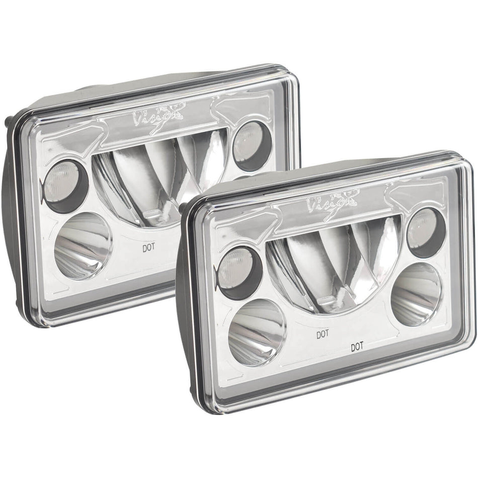 4x6" VX Series LED Headlight Kit - Chrome | White Halo