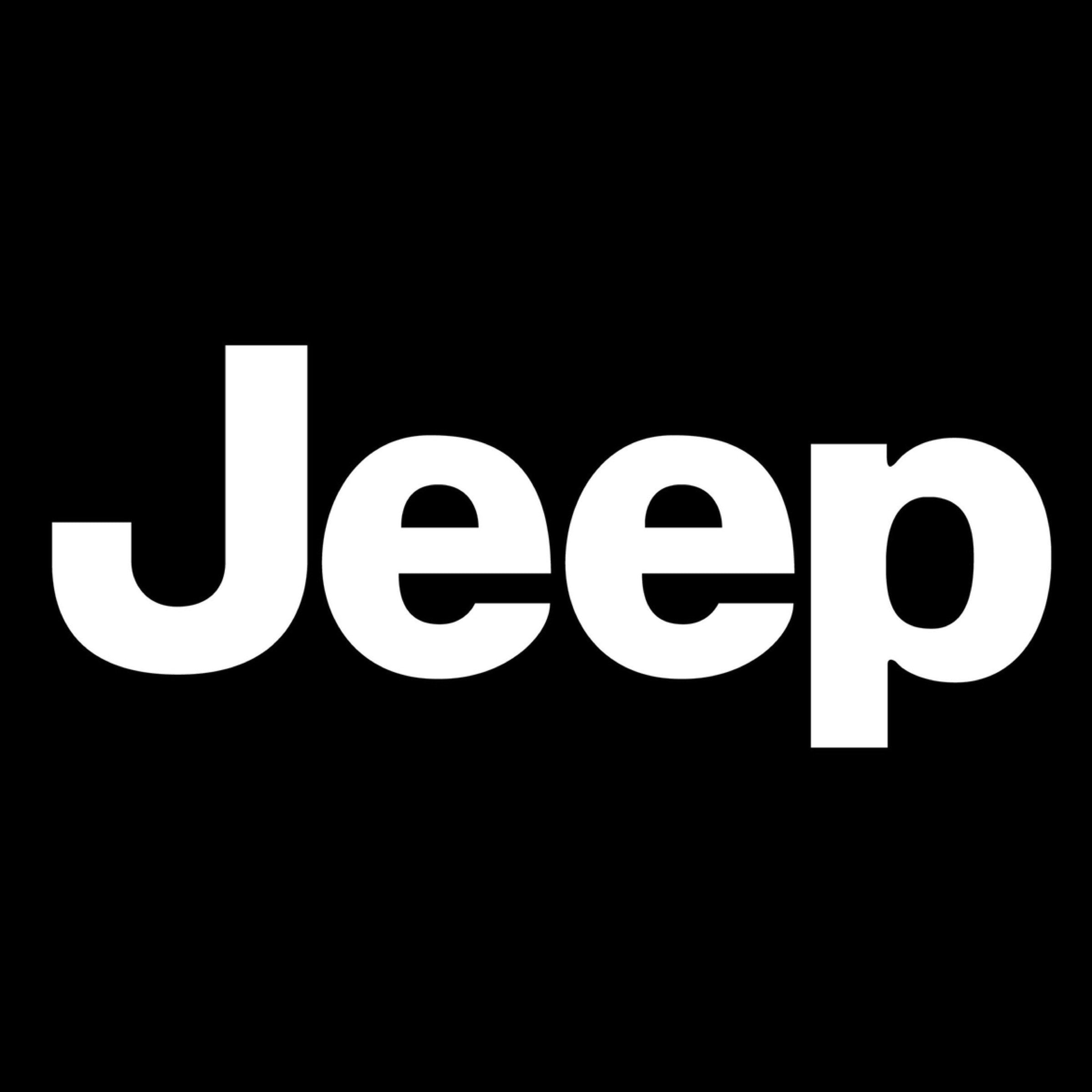 Jeep Logo in white with black backdrop