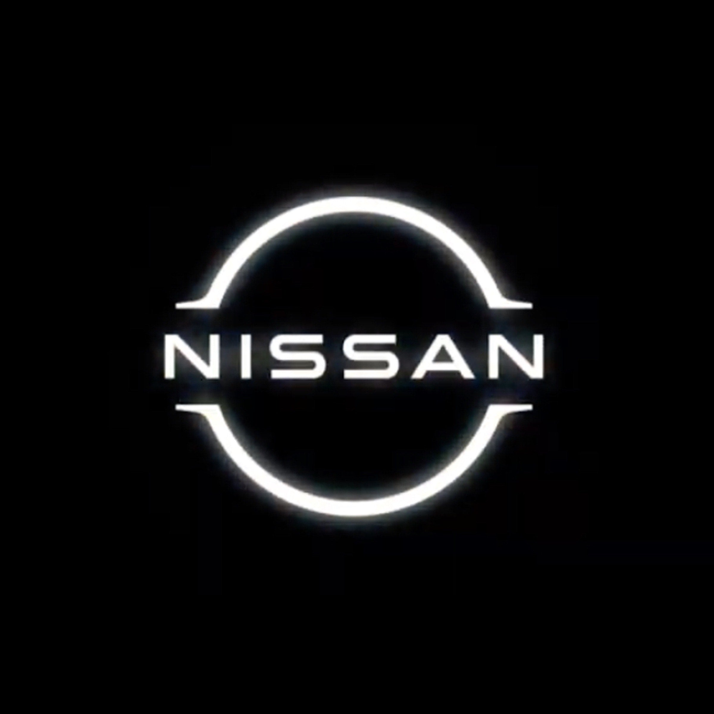 Nissan logo in white with black backdrop