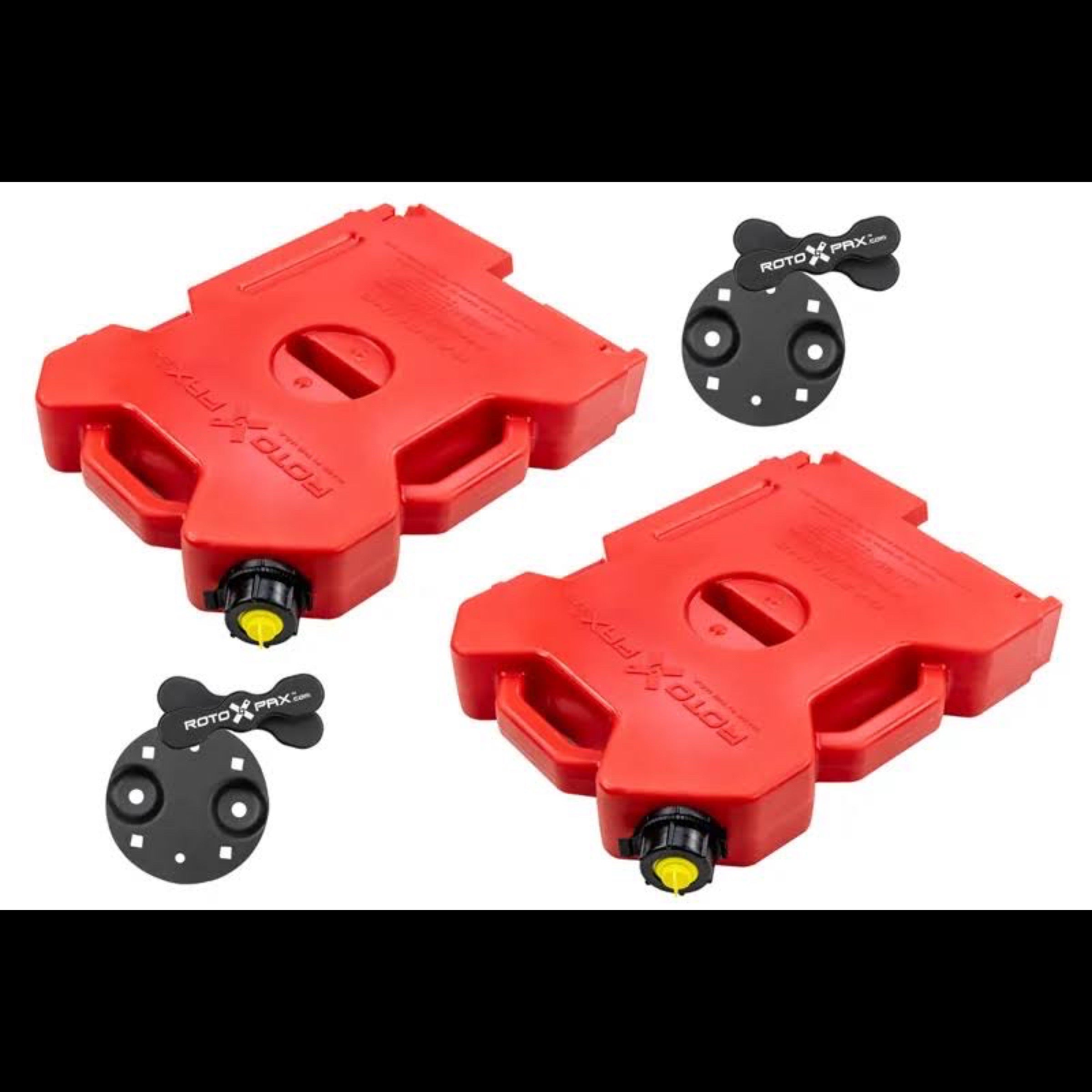 Rotopax 2.5 gallon red fuel containers with mounts